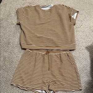 Striped Two-Piece Lounge Set in Brown & White